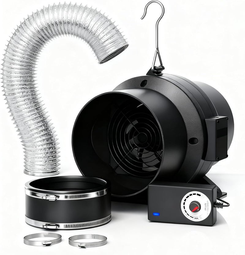 MELONFARM Air Filtration Kit, 6" 260 CFM Inline Duct Fan with E12 Speed Controller, 6.6 Ft Ducting & Rubber Coupler, Ventilation Exhaust Fan for Cooling Booster, Grow Tents, Hydroponics - Image 1